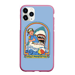 Чехол iPhone 11 Pro матовый Хищная акула водолаз - будь позитивным, цвет: 3D-малиновый