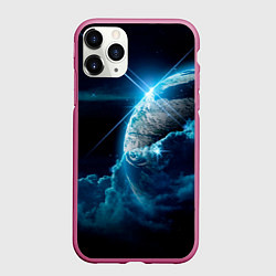 Чехол iPhone 11 Pro матовый Космос и сияющая планета, цвет: 3D-малиновый