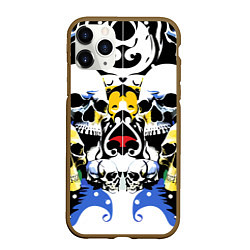 Чехол iPhone 11 Pro матовый Паттерн из черепов - поп-арт, цвет: 3D-коричневый