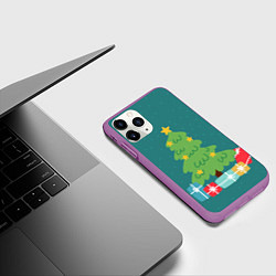 Чехол iPhone 11 Pro матовый Новогодняя ёлочка - зеленый, цвет: 3D-фиолетовый — фото 2