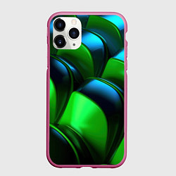 Чехол iPhone 11 Pro матовый Зеленые абстрактные элементы, цвет: 3D-малиновый