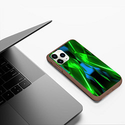 Чехол iPhone 11 Pro матовый Зеленый калейдоскоп абстракция, цвет: 3D-коричневый — фото 2