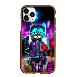 Чехол iPhone 11 Pro матовый Cool kitten - cyberpunk - neon glow