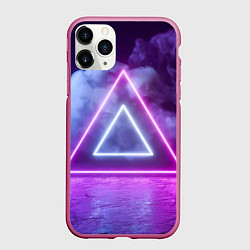 Чехол iPhone 11 Pro матовый Неоновый треугольник в неоновом дыму, цвет: 3D-малиновый
