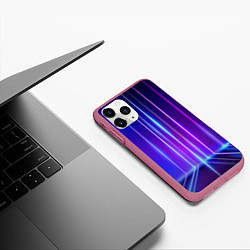 Чехол iPhone 11 Pro матовый Neon glow - vaporwave - strips, цвет: 3D-малиновый — фото 2