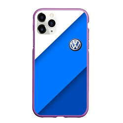 Чехол iPhone 11 Pro матовый Volkswagen - голубые линии, цвет: 3D-фиолетовый