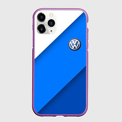 Чехол iPhone 11 Pro матовый Volkswagen - голубые линии, цвет: 3D-фиолетовый