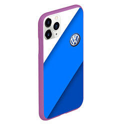 Чехол iPhone 11 Pro матовый Volkswagen - голубые линии, цвет: 3D-фиолетовый — фото 2