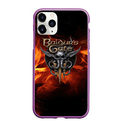 Чехол iPhone 11 Pro матовый Baldurs Gate 3 fire logo, цвет: 3D-фиолетовый
