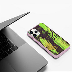 Чехол iPhone 11 Pro матовый Кибер схемы кислотно-зелёные, цвет: 3D-розовый — фото 2