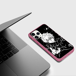 Чехол iPhone 11 Pro матовый Сатору Годжо - черно-белый, цвет: 3D-малиновый — фото 2