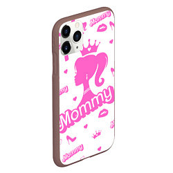 Чехол iPhone 11 Pro матовый Мамочка - силуэт барби: паттерн розовый на белом ф, цвет: 3D-коричневый — фото 2