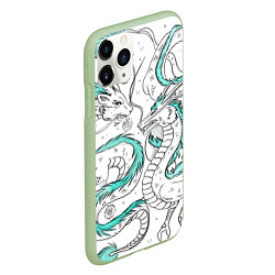 Чехол iPhone 11 Pro матовый Дракон Хаку в стиле тату: белый и бирюзовый паттер, цвет: 3D-салатовый — фото 2