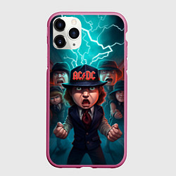 Чехол iPhone 11 Pro матовый ACDC cartoon, цвет: 3D-малиновый