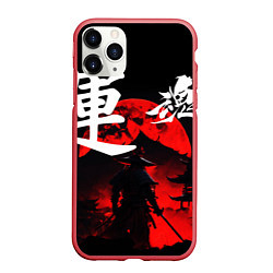 Чехол iPhone 11 Pro матовый Японский самурай и красная луна