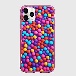 Чехол iPhone 11 Pro матовый Паттерн разноцветные шарики - нейросеть, цвет: 3D-малиновый