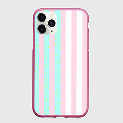 Чехол iPhone 11 Pro матовый Полоска Барби и Кена - сплит: нежно-мытный и розов