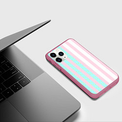 Чехол iPhone 11 Pro матовый Полоска Барби и Кена - сплит: нежно-мытный и розов, цвет: 3D-малиновый — фото 2