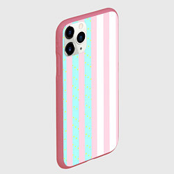 Чехол iPhone 11 Pro матовый Полоска Барби и Кена - сплит: нежно-мытный и розов, цвет: 3D-малиновый — фото 2