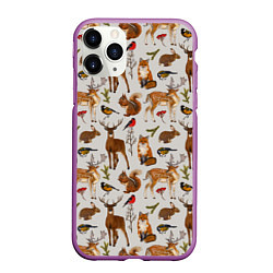 Чехол iPhone 11 Pro матовый Лесные животные, цвет: 3D-фиолетовый