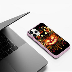 Чехол iPhone 11 Pro матовый Котик в тыкве - хэллоуин, цвет: 3D-розовый — фото 2
