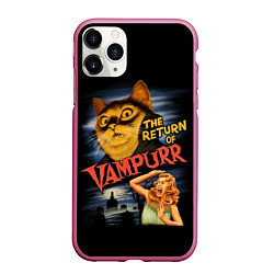Чехол iPhone 11 Pro матовый Кот вампир, цвет: 3D-малиновый