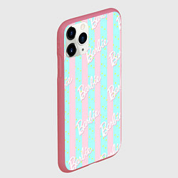 Чехол iPhone 11 Pro матовый Паттерн Барби на фоне костюма Кена в розово-голубу, цвет: 3D-малиновый — фото 2