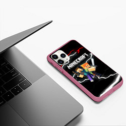 Чехол iPhone 11 Pro матовый Майнкрафт молнии, цвет: 3D-малиновый — фото 2