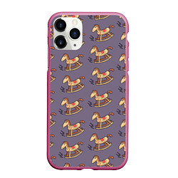 Чехол iPhone 11 Pro матовый Деревянные лошадки качалки, цвет: 3D-малиновый