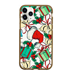 Чехол iPhone 11 Pro матовый Узор с новогодними падарками