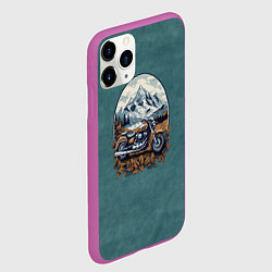 Чехол iPhone 11 Pro матовый Ретро мотоцикл на фоне гор, цвет: 3D-фиолетовый — фото 2