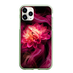 Чехол iPhone 11 Pro матовый Розовый цветок в огне - нейросеть, цвет: 3D-салатовый