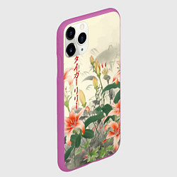 Чехол iPhone 11 Pro матовый Тигровые лилии - японский стиль, цвет: 3D-фиолетовый — фото 2
