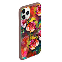 Чехол iPhone 11 Pro матовый Паттерн с розами - яркие цвета, цвет: 3D-коричневый — фото 2