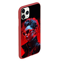 Чехол iPhone 11 Pro матовый Cyberpunk girl, цвет: 3D-красный — фото 2