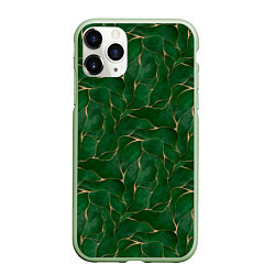 Чехол iPhone 11 Pro матовый Зеленый камуфляж с золотом, цвет: 3D-салатовый