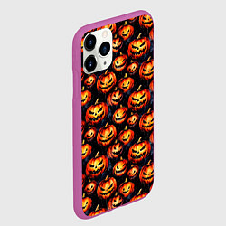 Чехол iPhone 11 Pro матовый Весёлые тыквы на Хеллоуин паттерн, цвет: 3D-фиолетовый — фото 2