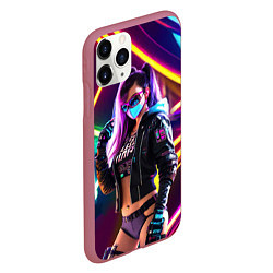 Чехол iPhone 11 Pro матовый Cool girl - cyberpunk - neon glow, цвет: 3D-малиновый — фото 2