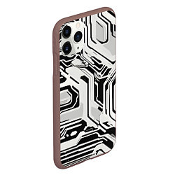 Чехол iPhone 11 Pro матовый Киберпанк белые полосы на чёрном фоне, цвет: 3D-коричневый — фото 2