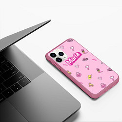 Чехол iPhone 11 Pro матовый Имя Мария в стиле барби - розовый паттерн аксессуа, цвет: 3D-малиновый — фото 2