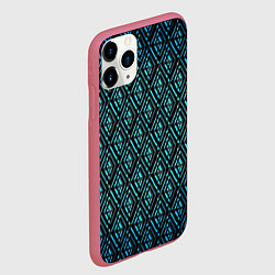 Чехол iPhone 11 Pro матовый Голубые ромбы на чёрном фоне, цвет: 3D-малиновый — фото 2