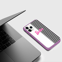 Чехол iPhone 11 Pro матовый Барби - белый и черные полосы, цвет: 3D-фиолетовый — фото 2