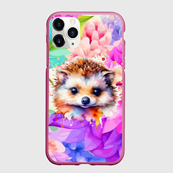 Чехол iPhone 11 Pro матовый Ежик в цветах, цвет: 3D-малиновый