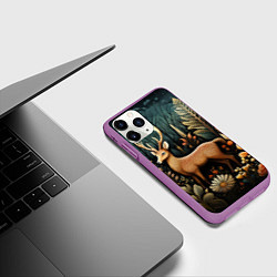 Чехол iPhone 11 Pro матовый Лесной олень в стиле фолк-арт, цвет: 3D-фиолетовый — фото 2