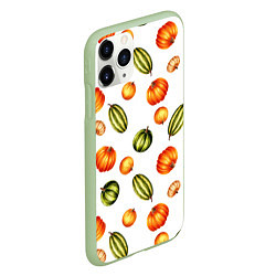 Чехол iPhone 11 Pro матовый Разноцветные тыквы - паттерн, цвет: 3D-салатовый — фото 2