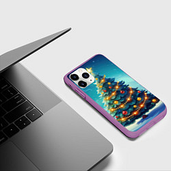 Чехол iPhone 11 Pro матовый Новогодняя елка, цвет: 3D-фиолетовый — фото 2