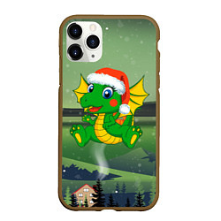 Чехол iPhone 11 Pro матовый Зеленый дракончик 2024, цвет: 3D-коричневый