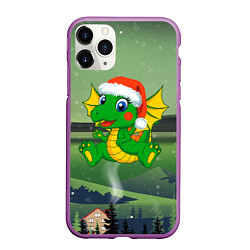 Чехол iPhone 11 Pro матовый Зеленый дракончик 2024, цвет: 3D-фиолетовый