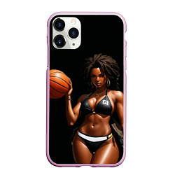 Чехол iPhone 11 Pro матовый Девушка с баскетбольным мячом, цвет: 3D-розовый