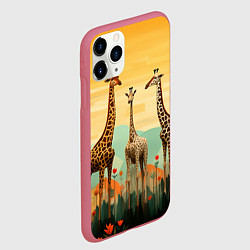 Чехол iPhone 11 Pro матовый Три жирафа в стиле фолк-арт, цвет: 3D-малиновый — фото 2